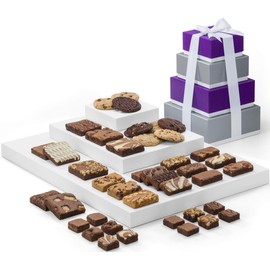 Fairytale Brownies 4-Box Tower Gourmet Chocolate Food Gift Basket - Assorted Size Brownies Plus Blondie Bars and Cookies - 41 Pieces - Item RF304