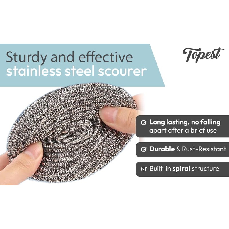 Topest Stainless Steel Scourer | 6 Pack | Muti-Purpose Dish