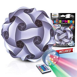 GEOSPHERE 12 Inch Diameter 30 Piece All White Puzzle Lamp Kit with 20-Mode LED Light, Hanging Cord & Instructions - Hang in Any Room or Outdoor Deck or Patio