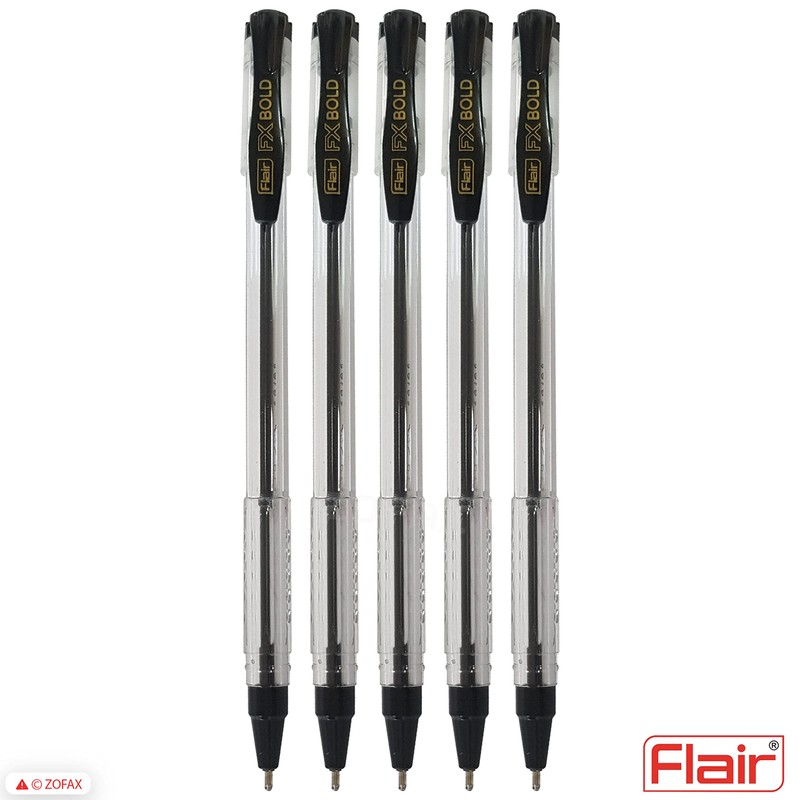 5 x 1.0mm FLAIR FX Dark BLACK Ballpoint Pens Smooth