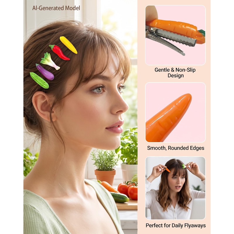 Funny Vegetable Hair Clips Set, 3D Realistic Simulated Food Hair