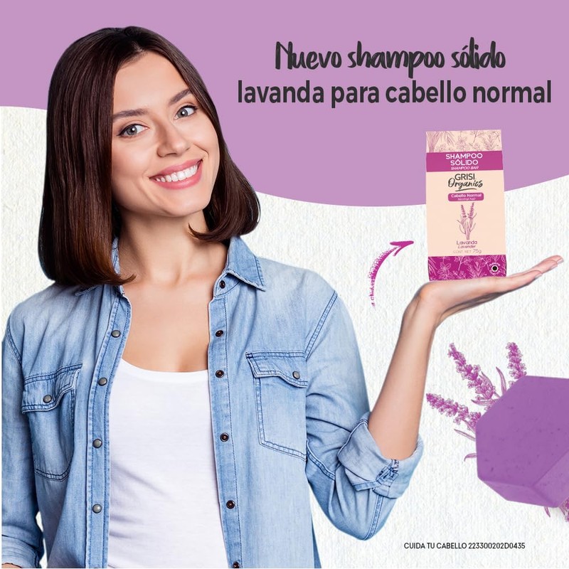 GRISI ORGANICS, Shampoo Sólido de Lavanda para Cabello Normal, 75gr