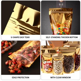 300 Pcs Mylar Bags for Food Storage 4x6 Mylar Bags with Window Stand Up Bags Small Resealable Bags Smell Proof Mylar Bags Freeze Dried Candy Packaging Candy Packaging Jewelry Bags Foil Bags Bulk