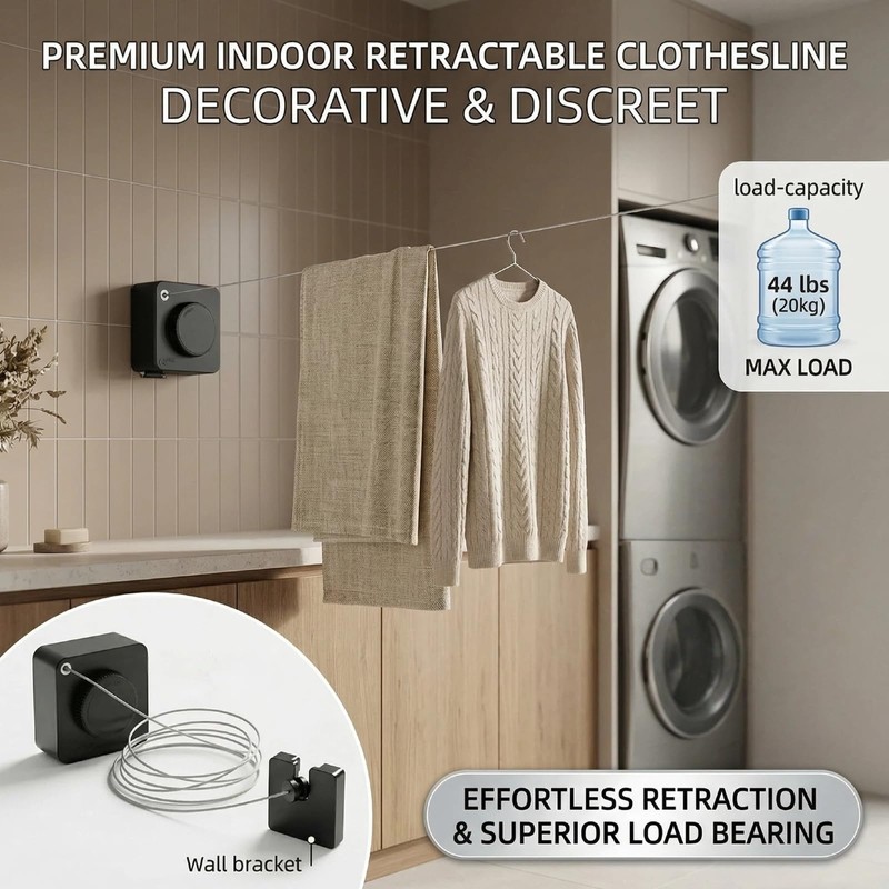 15.7 Ft Retractable Clothesline Indoor/Outdoor – Stainless Steel Retractable Clothes