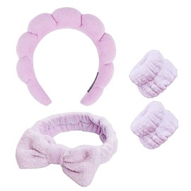 AYNKH Face Wash Spa Headband, Face Wash Waterproof Hair Band, Flannel Sponge Face Wash Waterproof Towel Wrist Band Set, Women Skin Care Waterproof Set