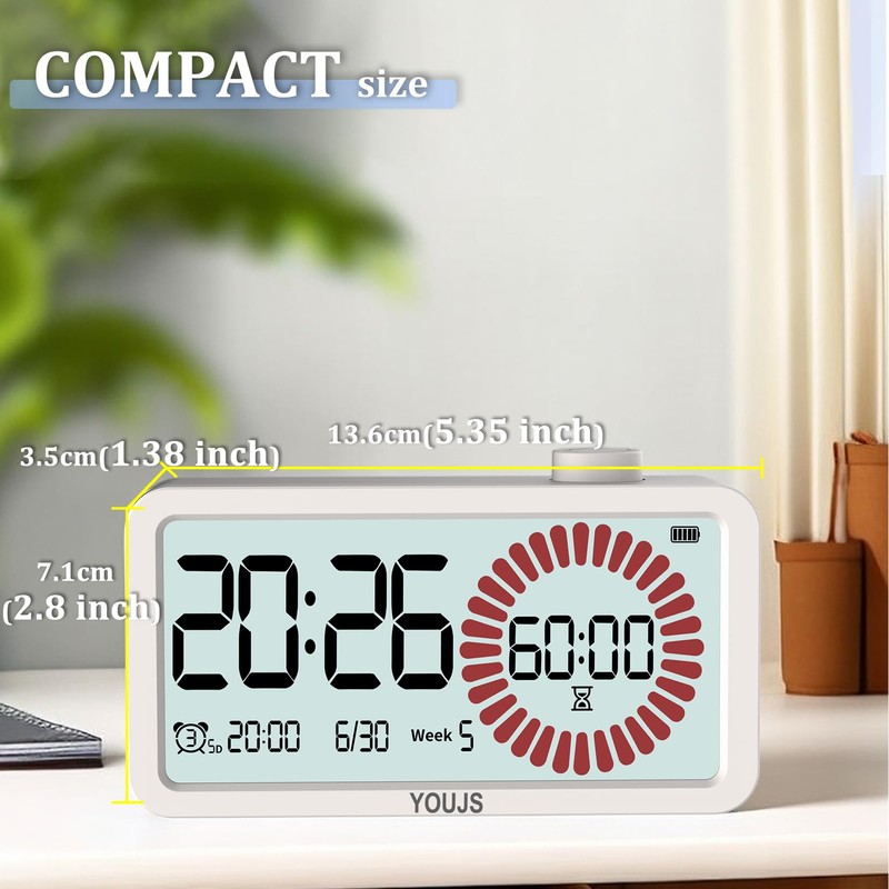 Visual Timer 4-in-1 Alarm Clock,for Heavy Sleepers Student Kids