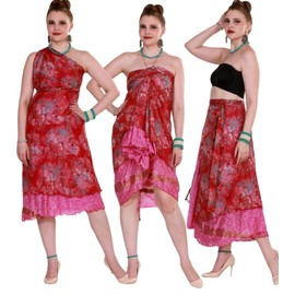 Wevez Two Layer Magic Wrap Around Skirt / Dress - Silk Sari Wrap, Assorted Color / Print 3 pack