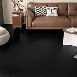 Wallderful Black Peel and Stick Floor Tile Waterproof Laminate Vinyl Flooring Roll Luxury Black Stick on Floor Tiles 12"x24" Temporary Flooring for Renters Bathroom Kitchen Living Room Laundry Room