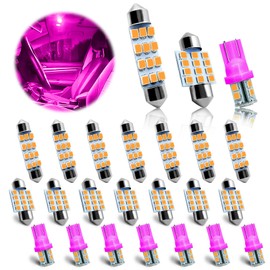 NTNEV 24PCS LED Interior Replacement Bulbs, Interior Car Lights, Dome Light LED Car Bulb Kit Set T10 31 mm 42 mm, Used for Map Dome Lights and License Plate Courtesy Lights Accessories (Pink)