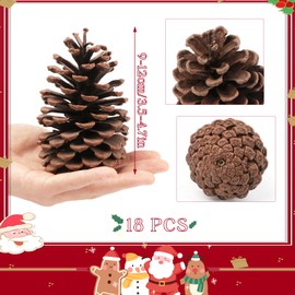 18PCS Large Natural Pine Cones Christmas Natural Pine Cones Scented Pine Cones for Christmas Decor DIY Crafts and Home Decorations