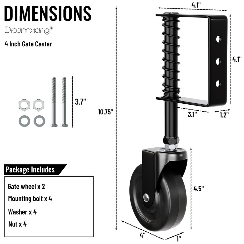 4" Spring Loaded Caster, Heavy Duty Rubber Wheel for Wooden