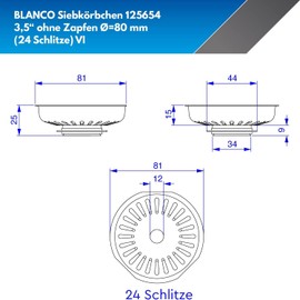 Blanco - Removable Stainless Steel Basket Diameter 81mm 24 Holes - BLACL901989