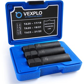 VEXPLO 10 Spline Lug Nut Key Set, Thicker Wall Sturdy 10 Spline Lug Nut Socket Tool for Effortless Removal of Aftermarket 10 Point Locking Lug Nuts (3 Piece Set)