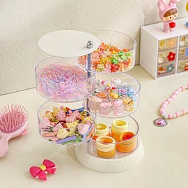 UgyDuky 360° Rotating Jewelry Storage Box Jewelry Organizer 5-Layers Acrylic Jewelry Box Jewelry Case with Lid Multi-Compartment Hair Accessories Organizer for Earrings Bracelets Necklace Rings