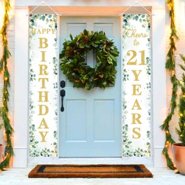 Kreatwow Sage Green 21st Birthday Door Banner 21st Birthday Decorations Sage Green Happy 21st Birthday Porch Sign Banner Happy 21st Birthday Decorations 21 Year Old Birthday for Her and Him