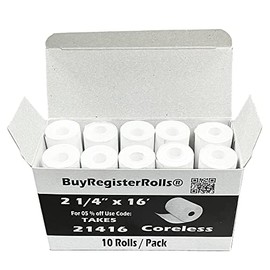(100) Coreless Thermal Paper 2 1/4 x 16, 1ply Poynt Smart Payment Terminal Receipt Printer Paper Rolls 2.25 x 16 ft, BPA Free, 100 Rolls
