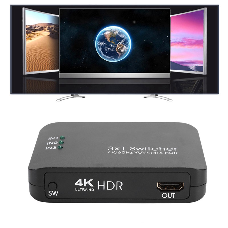3x1 4K HDMI 2.0 Switcher HD IR Remote Control Splitter