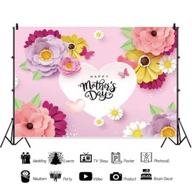 Canessioa Happy Mothers Day Backdrop Carnation Floral Mother's Day Decorations Background I Love Mom Pink Backdrop Tea Party Best Mom Ever Banner Bridal Shower Studio Props Vinyl 8x6ft