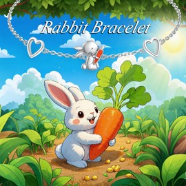 Flyow Adjustable Rabbit Bracelet for Women Mother Daughter Sister 925 Sterling Silver Heart Bracelets Easter Gifts for Rabbit Lovers, Sterling Silver, No Gemstone