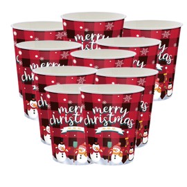 10Pcs Christmas Party Cups Decorations, Red Black Plaid Paper Cups Design for Christmas Party,Xmas Trees Partten Paper Cups for Xmas Dinner and Hot Cold Drinks Party for Christmas Disposable Cup