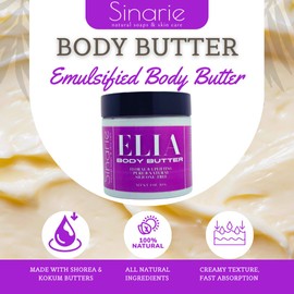 Sinarie Emulsified Body Butter - Luxurious Moisturizing Lotion with Shorea, Squalane, Coconut Oil & Kokum Butter, 4 oz (4 oz., Elia - Floral & Uplifting)