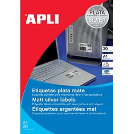 APLI Typenschild-Etiketten, silber, Polyester, wetterfest, für Laser und Kopierer Etikett A4 LK Poly.wetterf.si 20St PERMANENT