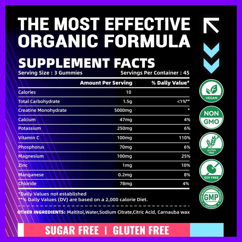 PURESTVITS Creatine Monohydrate Gummies (5g) – Pre-Workout Energy & Muscle