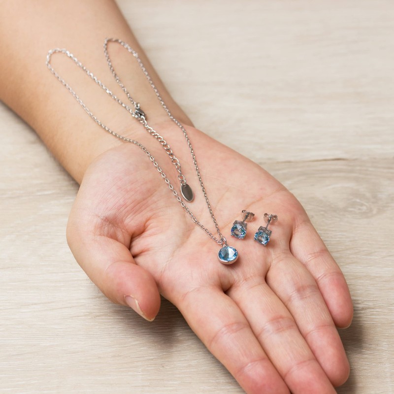Philip Jones March (Aquamarine) Birthstone Necklace & Earrings Set Created