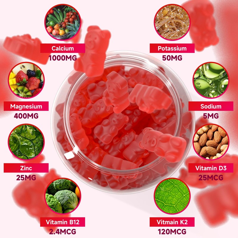 Calcium Gummies 1000mg with Vitamin D3 K2 & B Complex,