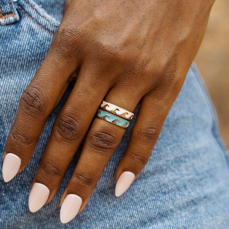 Pura Vida Silver-Plated Reversible Enamel Wave Ring - Brass Band