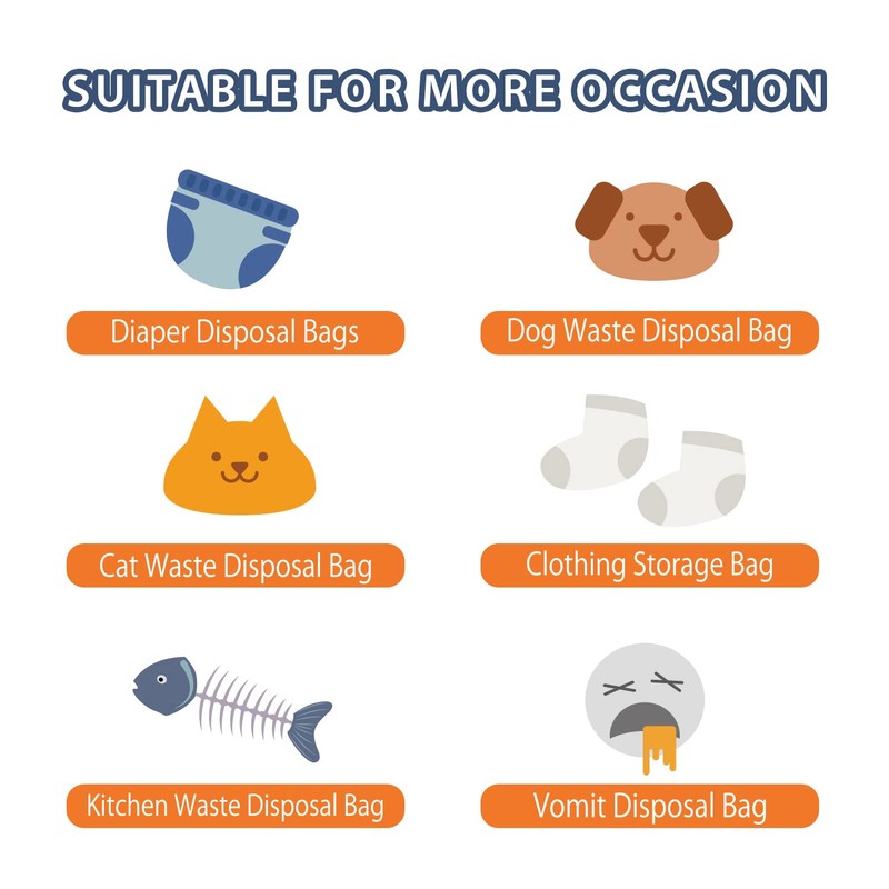Deefre Odor Sealing Disposable Diaper Bags, 200 Count, White, Large