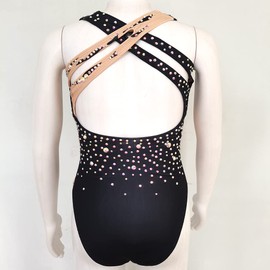 Synchronized Swimming Swimsuit Women's Black Print Luxury Flash Diamonds Professional Training Competition Performance