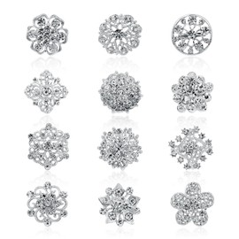 Rumyve Crystal Brooch,12 pcs Women's Blouse Rhinestone Brooch, Wedding Brooch for Wedding Party Home Decor and DIY Christmas Crafts(Sliver)