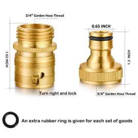 YELUN Garden Hose Quick Connect Solid Brass 3/4" GHT External Thread Easy Connect Fittings No-Leak Water Hose Male Quick Connector and Female product adapters (2 SETS)