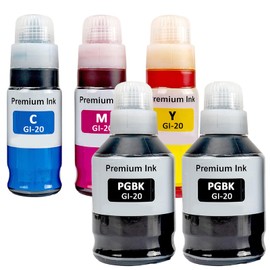 LAIPENG GI-20 GI20 Ink Refill Bottles Compatible for Canon PIXMA G6020 G7020 G5020 Printers 5 Color Multipack (BK*2/C/M/Y)