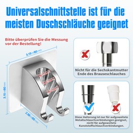 JONKEAN JONKEAN Duschbrause Halterung, Verstellbarer Handbrause Halterung Ohne Bohren, Stark Haftender Duschhalterung, Duschkopfhalterung Ohne Bohren, Wasserdichter Brausehalterung (Chrom, 2 St1ck)