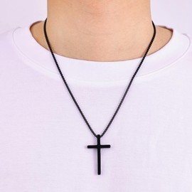 Fiusem Cross Necklace for Men, Inspirational Bible Verse Cross Chain for Men, Stainless Steel Box Necklace Black Plated Tone 20", WITH GOD ALL THINGS ARE POSSIBLE
