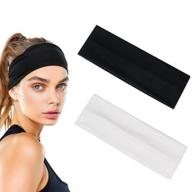 5cm Wide Headbands Plain Stretchy Head Band Soft Yoga Hair Band Unisex Gym Exercise Headband for Makeup Yoga Running Exercise (Black+White)