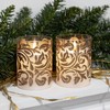 LumaBase Battery Operated LED Glass Candles with Flickering Flame, Gold