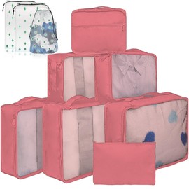 10 Packing Cubes for Suitcases – Luggage Organiser in Various Sizes – Mesh Travel Packing Cube Set in Assorted Colours (10 Bright Red Mixed Sizes)