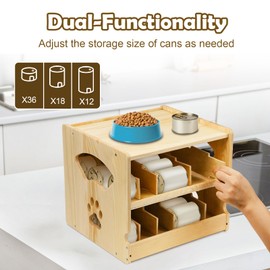 Cat Food Cans Storage Organizer, 2 Tier Stackable wood Can Storage, Can Organizer for Fridge,Cabinet,Kitchen, Holds 36 (3oz) Human and Pet Food Cans (FIFO)