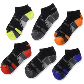 Fruit of the Loom Boys' 6 Pack No Show Everyday Active Socks (Medium (Shoe Size 9-2.5), Black Assorted)