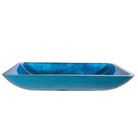 Kraus Irruption Blue Rectangular Glass Vessel Bathroom Sink with PU Satin Nickel
