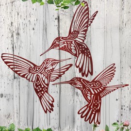 Metal Hummingbird Outdoor Wall Art Decor-Colorful Birds Wall Decorations Hanging Decor Ornaments-Modern Abstract Silhouette Wall Sculpture for Kitchen Patio Bedroom Living Room Bathroom Fence Balcony