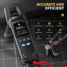 DewinLVD Clamp Meter, AC DC Clamp Multimeter, Digital Current Meter with LED Lighting, Current Meter, 10000 Counts, Clamp Meter, Measures Resistance, Capacity, Voltage, Current, Temperature, Frequency