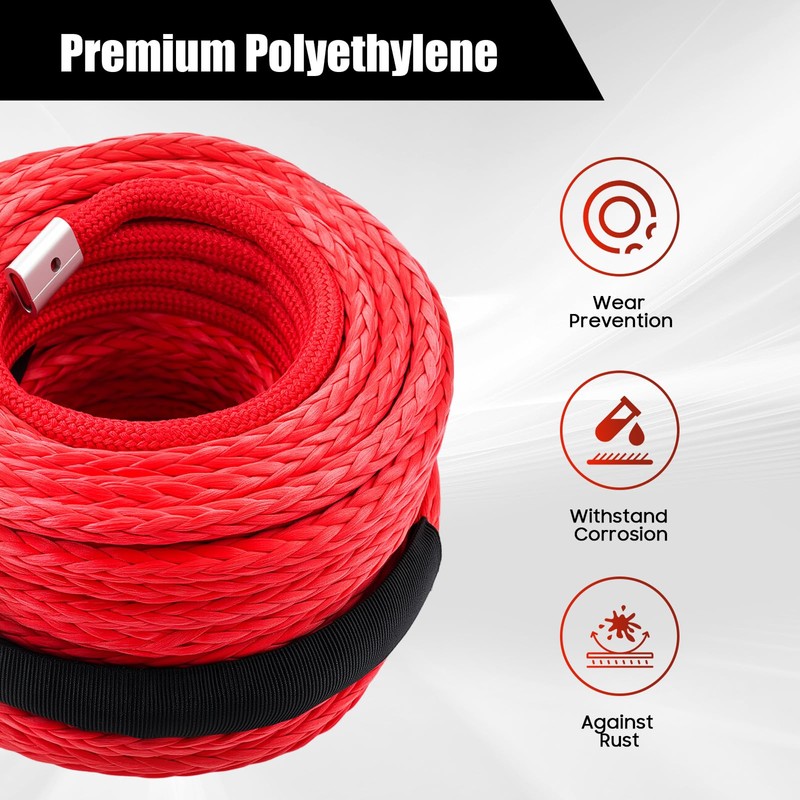 CUBELLIN 3/8" x 100FT Synthetic Winch Rope with Hook, 23,809