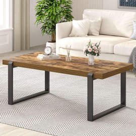 EXCEFUR Modern Coffee Table, Industrial Wood and Metal Center Table, Cocktail Tea Table for Living Room Home Office, Rustic Brown, 44 Inch