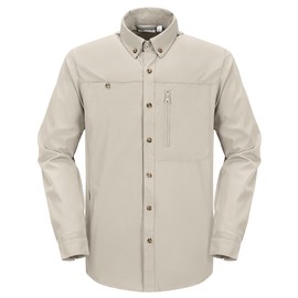 33,000ft Men's UPF 50+ UV Protection Long Sleeve Hiking Shirts Breathable Quick Dry Fishing Shirts for Safari, Outdoor Khaki