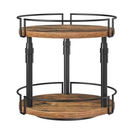HOOBRO Spice Rack, Kitchen Rack, 2-Tier Height Adjustable, Rotating Spice Rack, Kitchen Organiser, Spice Holder, for Kitchen Countertop, Cabinet, Dining Table, Rustic Brown EBF05TL01
