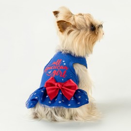 Fitwarm All American Girl Dog Dress, 4th of July Clothes for Small Dogs, Patriotic Tulle Dress, Pet Outfit, Royal Blue, Red, White, Medium